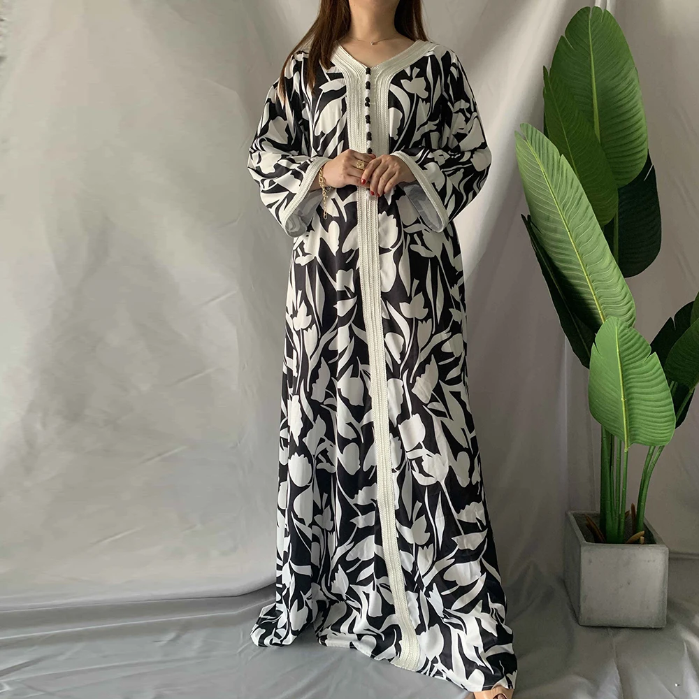 Женское атласное платье-кафтан длинное платье-хиджаб в мусульманском стиле |