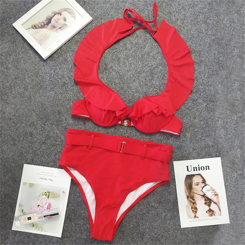 Женский купальник с открытыми плечами Lotus однотонный на косточках завышенной