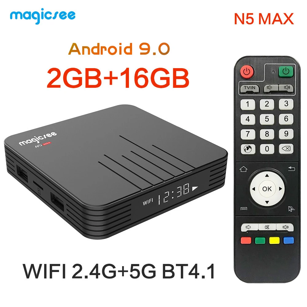 Magicsee N5 Max ТВ приставка Android 9,0 Amlogic S905X2 2 ГБ/16 ГБ 4 ГБ/32 ГБ rom ТВ приставка 2,4 ГГц+ 5 ГГц Wifi BT4.1 4K Smart медиаплеер