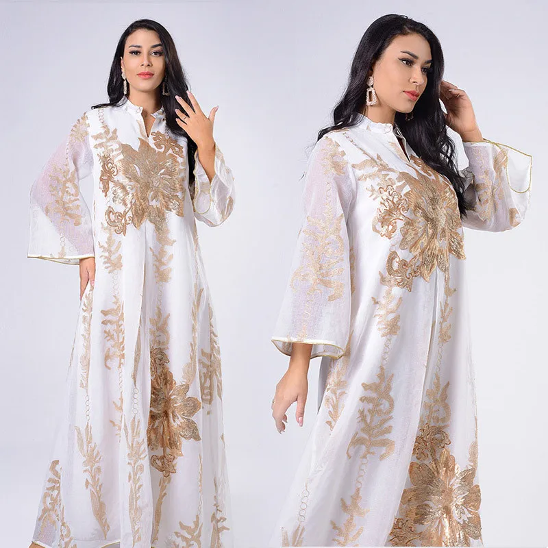 Платье женское мусульманское длинное, с золотой вышивкой и блестками