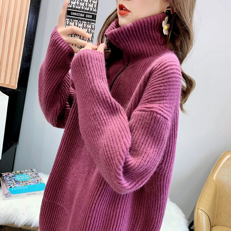 

H.SA Women Oversized Sweater and Long Pullovers Turtleneck Knitted Pull Sweates Large Size Pure Color Vintage Sweater Jumper