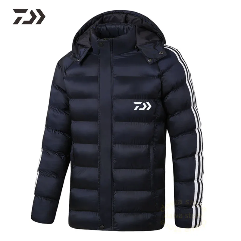 Мужская куртка для рыбалки со съемным капюшоном в полоску теплая хлопковая