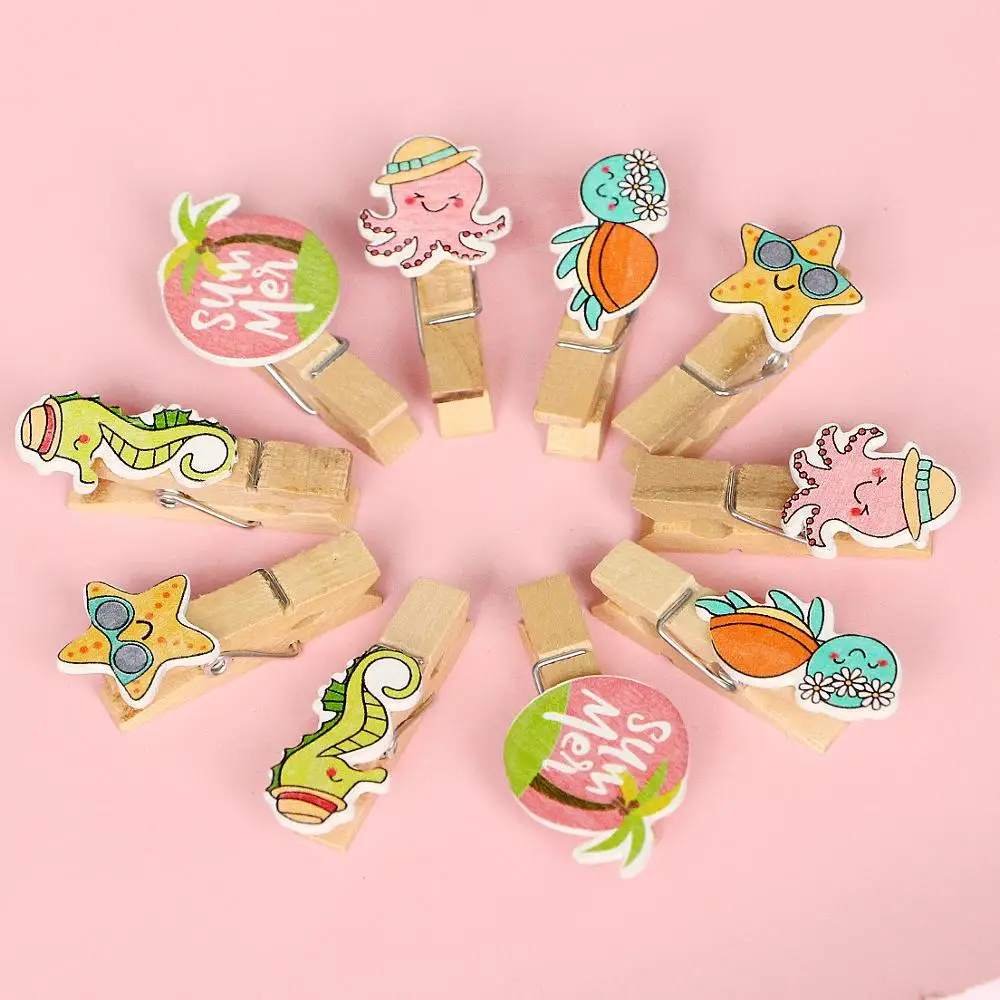 

10pc Mini Summer Sea Animal Matural Wooden Photo Memo Paper Clips Craft DIY Decoration Stationery Clothespin Craft Clips Pegs