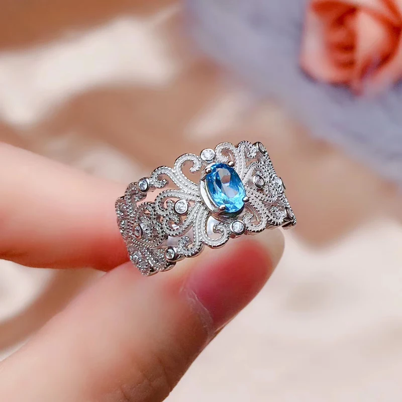 Женское кольцо в стиле барокко с топазом для повседневной носки серебряное