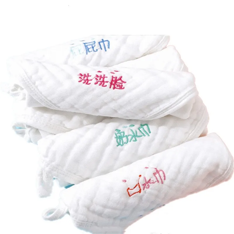 Детское банное полотенце Toallas, белое 6-слойное хлопчатобумажное полотенце с китайской вышивкой, 30*30 см, Luorescent, Товары для новорожденных от AliExpress WW