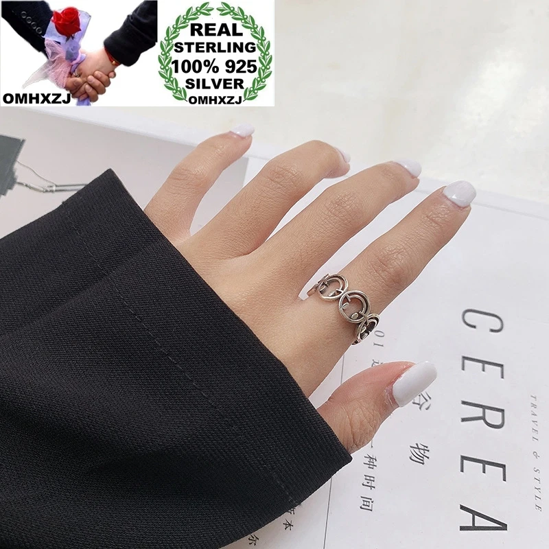 

OMHXZJ Wholesale HC65 European Fashion Fine Woman Girl Birthday Party Gift Vintage Smile Face 100% 925 Sterling Silver Open Ring