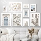 Винтажная Автомобильная церковная оконная лестница, белый цветок, настенная живопись на холсте, скандинавские постеры и принты, Декор, картинки для гостиной