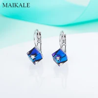 maikale new dazzling silver color small earrings colorful austrian crystal stud earrings for women jewelry gift charm brincos