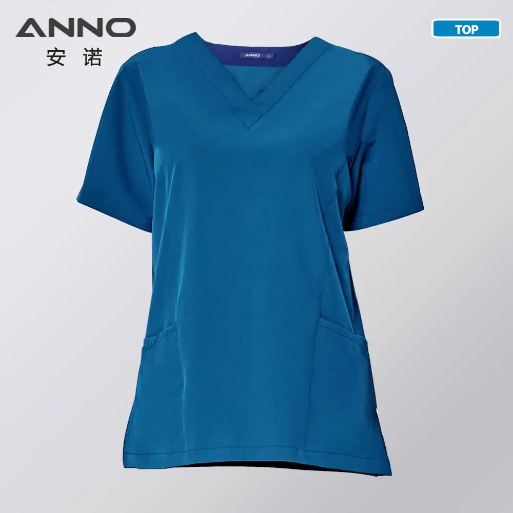 19SS003-Qin Lan-Top ANNO, медицинская одежда, набор, больничная униформа для медсестер, для женщин и мужчин, клиническая одежда, хирургический костюм с Четырехсторонней эластичной тканью - Цвет: 19SS003-Qin Lan-Top