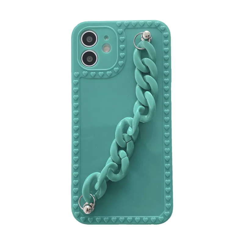 

Solid Color Wristband Chain Soft Shell For iPhone 12 Mini 11 Pro Max XS XR X SE 2 8 7 Plus Anti-fall Protective Cover Phone Case