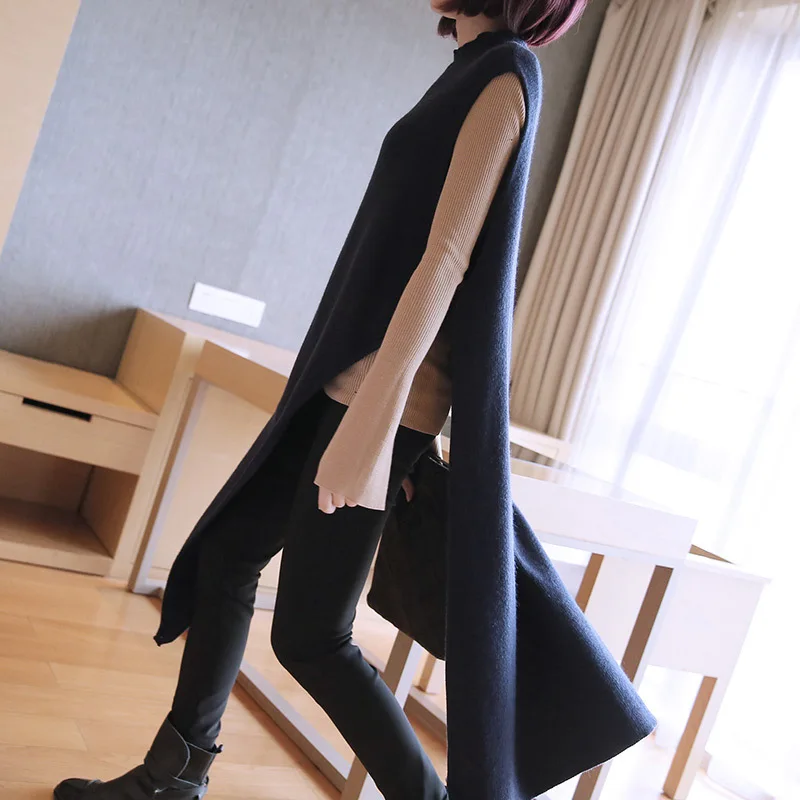 Женское трикотажное платье XITAO однотонное до колена с высоким воротником без