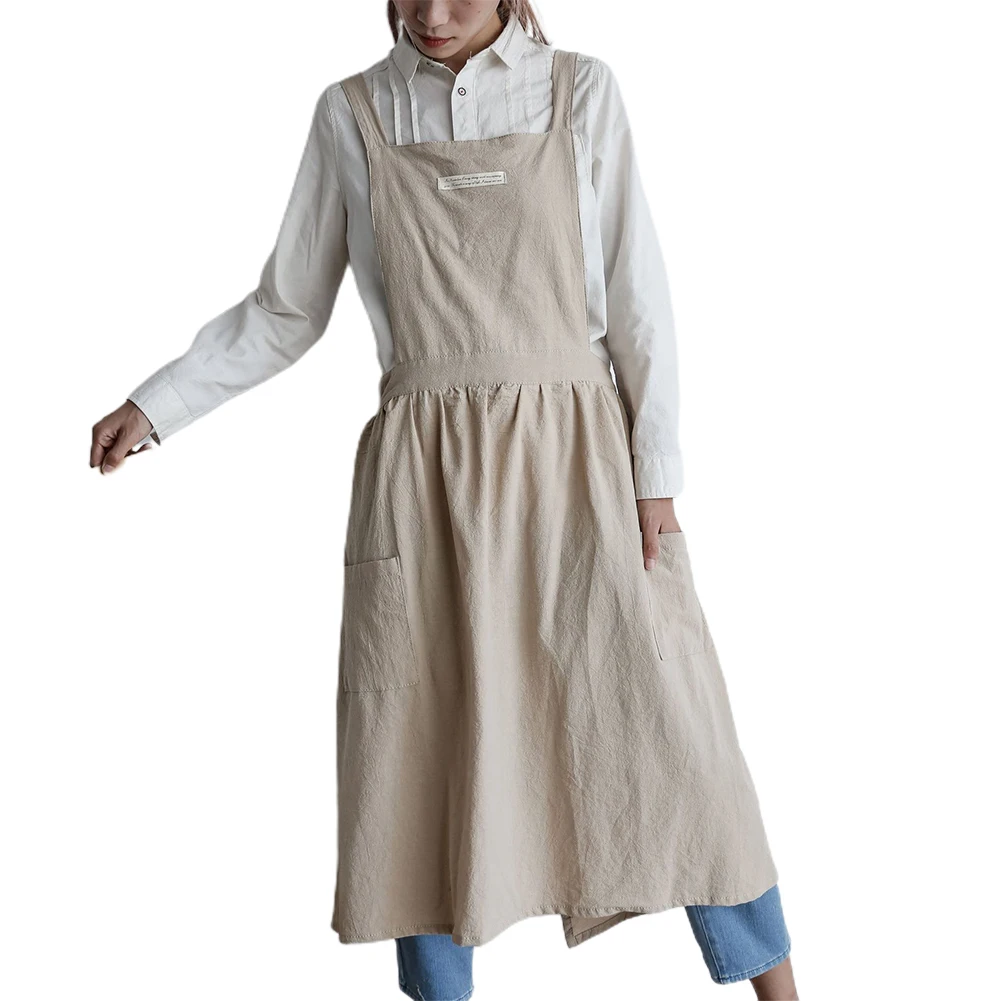 

Women Men Work Kitchen Flower Coffee Shop Solid Color Soft Washed Cotton Apron Cooking Baking Cleaning Aprons Kitchen Accessory