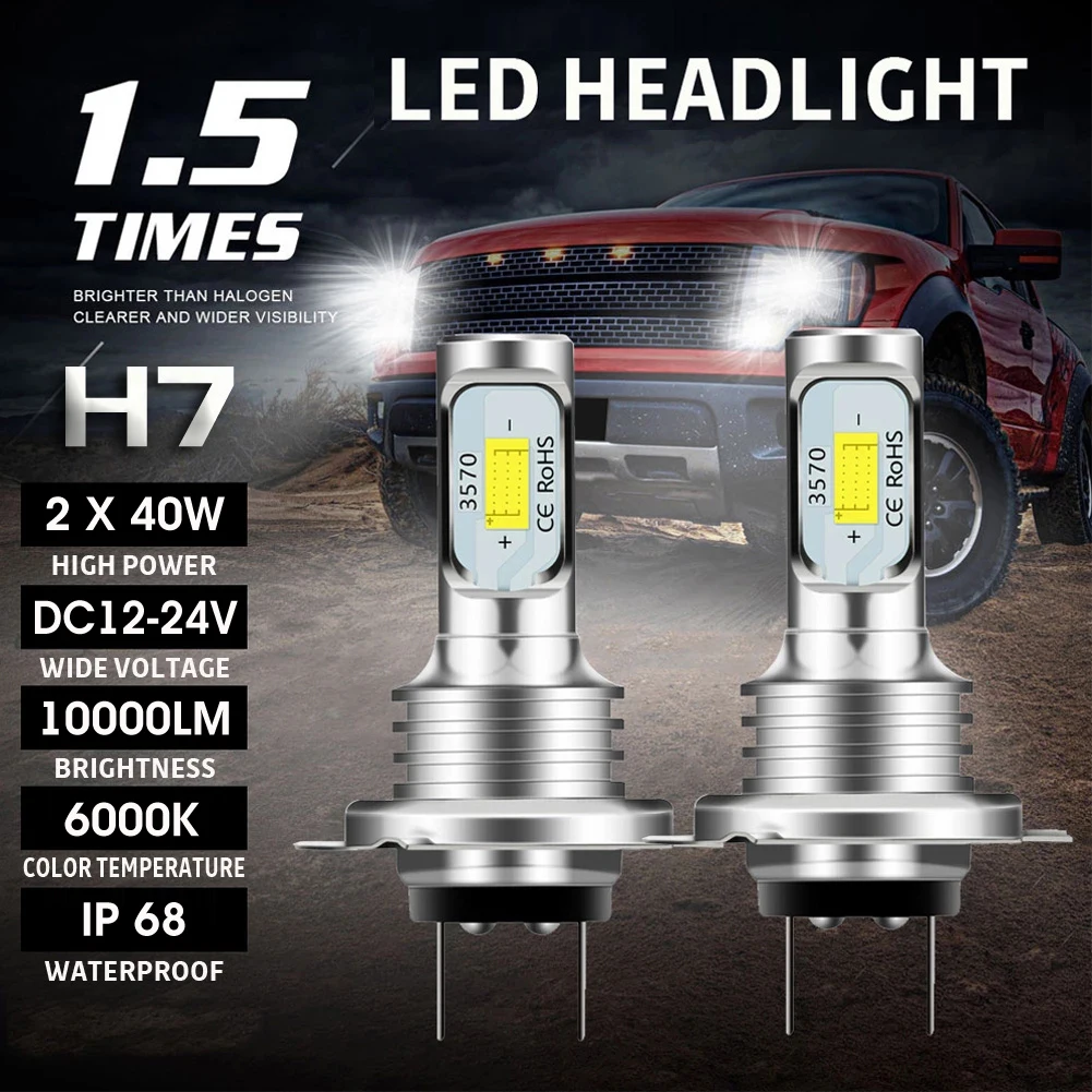 

2 X H7 Led Headlight Bulbs Replace Xenon Hi Or Low Kit Fog Lights Bulbs Beam 6000k Car Lamps