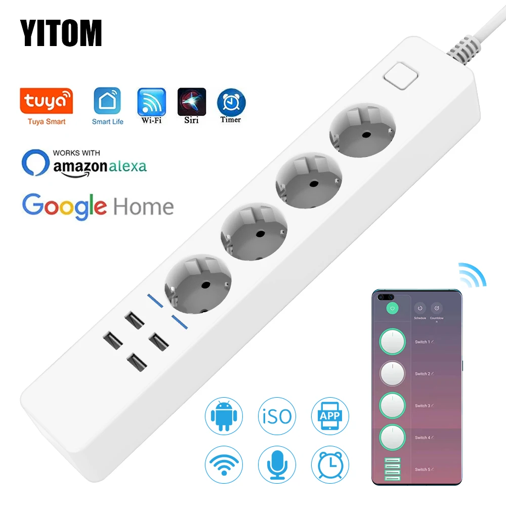 Умный удлинитель с поддержкой Wi Fi 4 евророзетки USB порта для зарядки|Умные