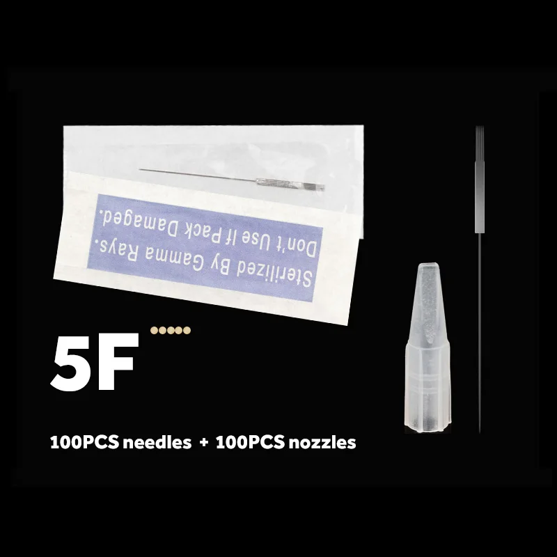 5F set 100 шт 1RL/3RL/5RL/5F/7F стерилизованное одноразовое перманентное Макияж иглы татуировки и колпачки для бровей комплекты косметики для татуажа 0,35X50 мм - Габаритные размеры: 5F set