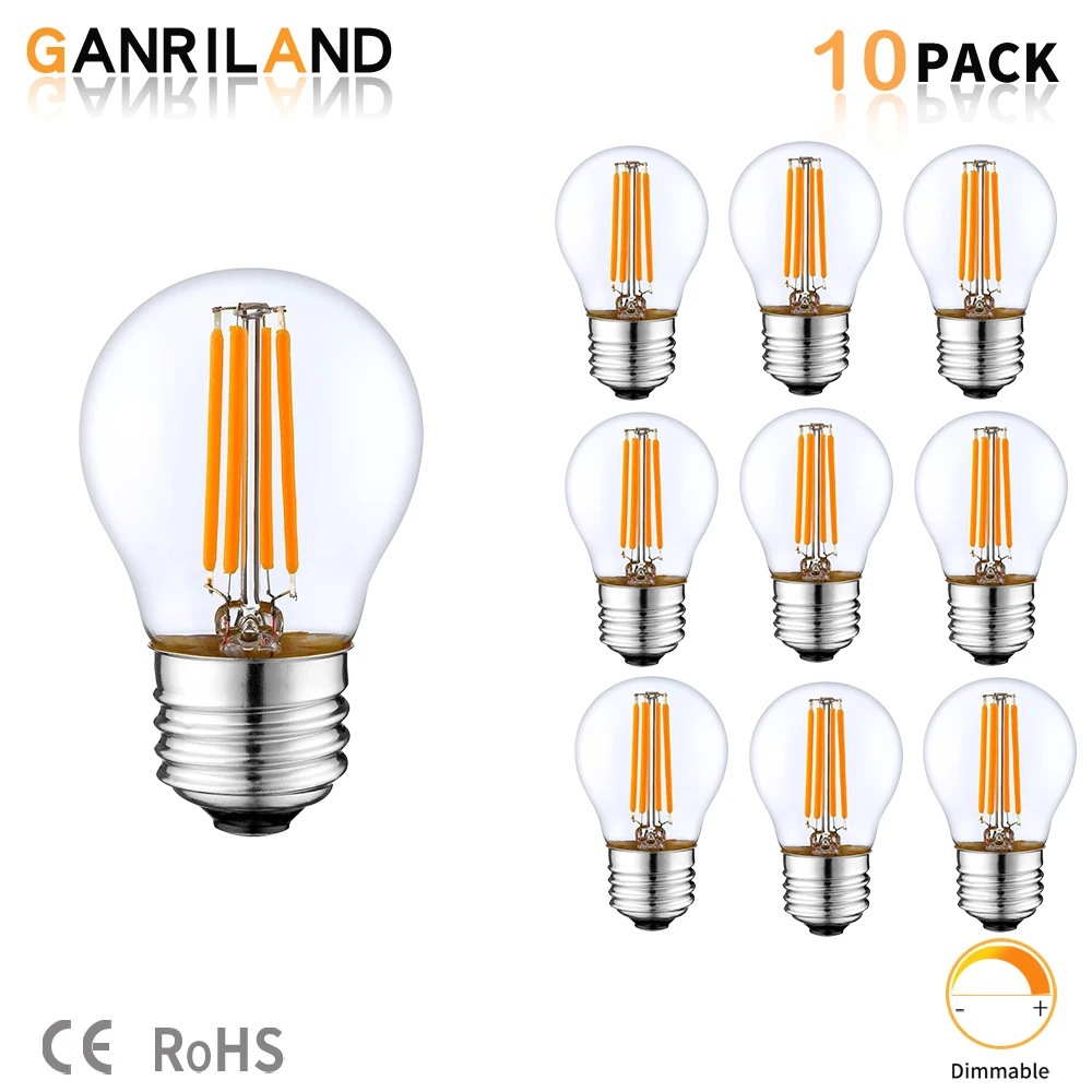 GANRILAND LED Globe Light Bulb G45 4W E27 2700K 6000K Vintage Edison Dimmable Led Filament Bulb for Garden String Pendant Lights