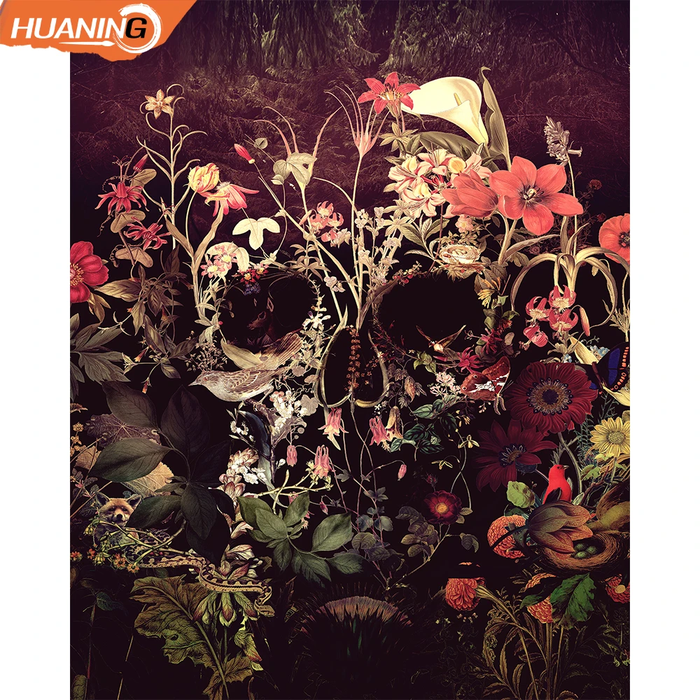 

Huaning 60x75cm Flower Skull DIY Painting By Numbers Frameless Pictures by numbers On Canvas Wall Art For Home Decoration