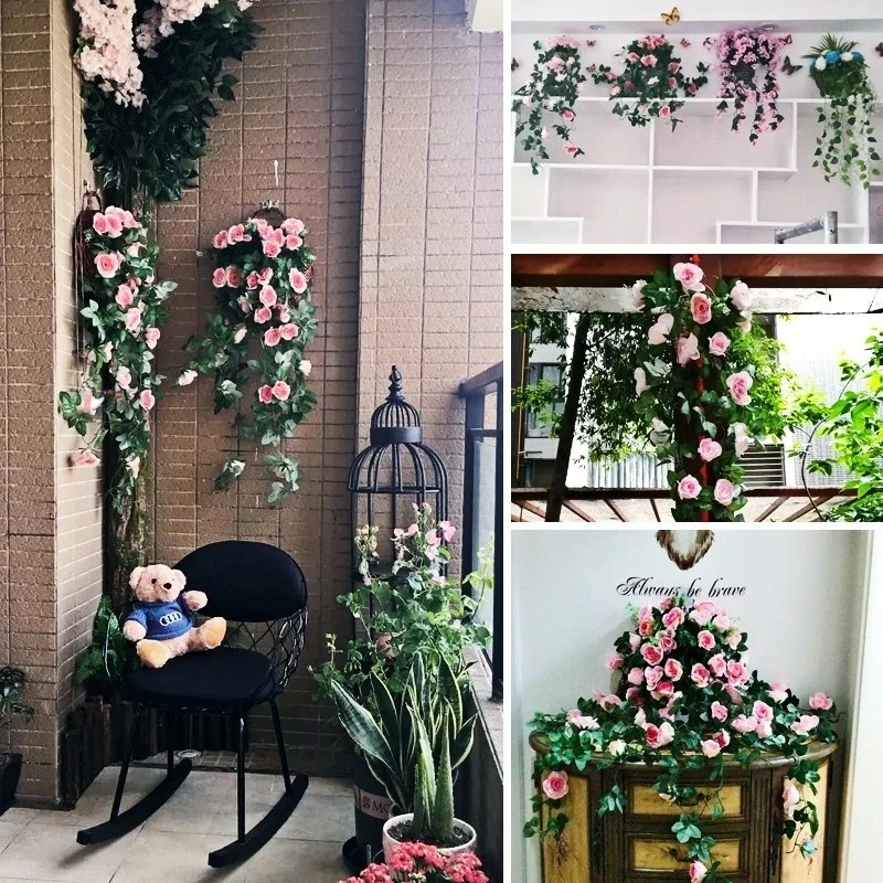 

Artificial Rose Vine, Length 95cm, 18 Rose Heads, Home Decoration, Wedding Ceiling Vine Winding, Outdoor Garden Wall Hanging