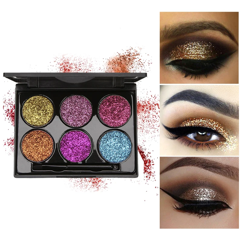 6 цветов Палитра теней для век с блестками перламутровые блестящие тени прочных