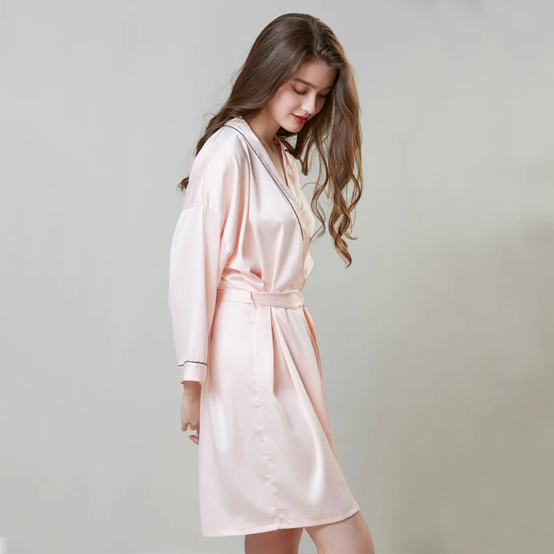 Ночная рубашка из искусственного шелка женский летний халат с длинным рукавом