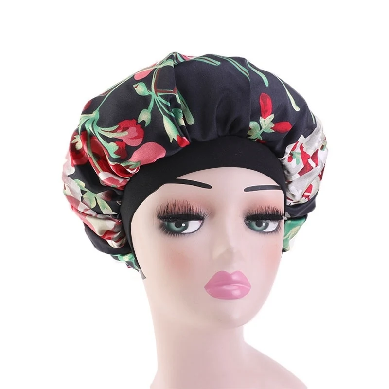 

31cm Wide Band Silky Bonnet Hair Cap Shower Comfortable Night Sleep Hat Prevent Hair Falling Ladies Turban For Women Sleeping