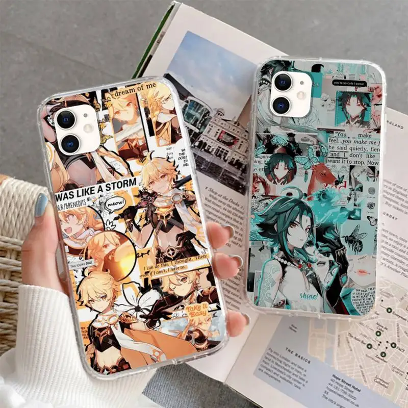 

New Genshin Impact Anime Phone Case For iphone 5s 6 7 8 11 12 plus xsmax xr pro mini se soft Transparent Cover Fundas Coque