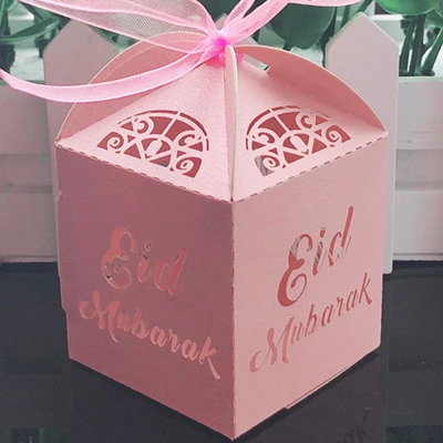 Розовый 10 шт. Happy Eid Mubarak коробка для конфет украшения для Рамадана DIY бумажные подарочные коробки коробка для подарка исламский мусульманский аль-Фитр Eid вечерние поставки - Цвет: Розовый