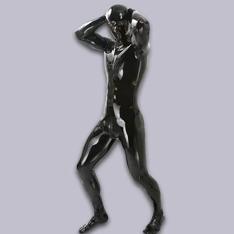 

Sexy Men Shiny Full Body Cover Bodysuit PU Latex U Convex Pouch Jumpsuit Sexy Lingerie Sexy Tight Gay Wear Plus Size With Glove