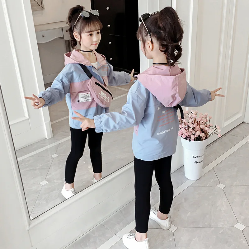 2019 new girl clothes spring autumn fashion Korean version girls coat letter printing children hooded long sleeve | Детская одежда и
