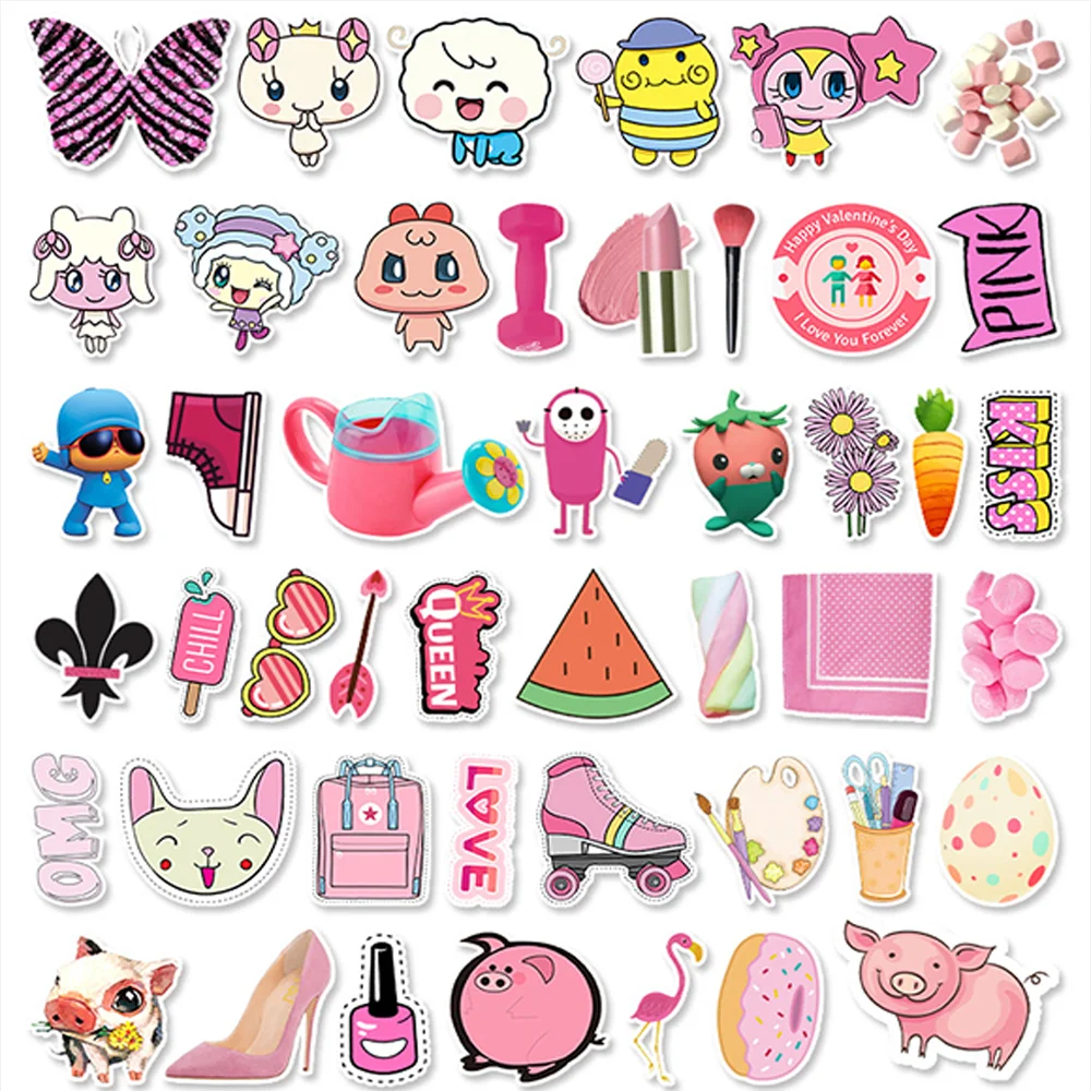 52 шт. розовые милые Стикеры для девочек Скрапбукинг ноутбука автомобиля шлема