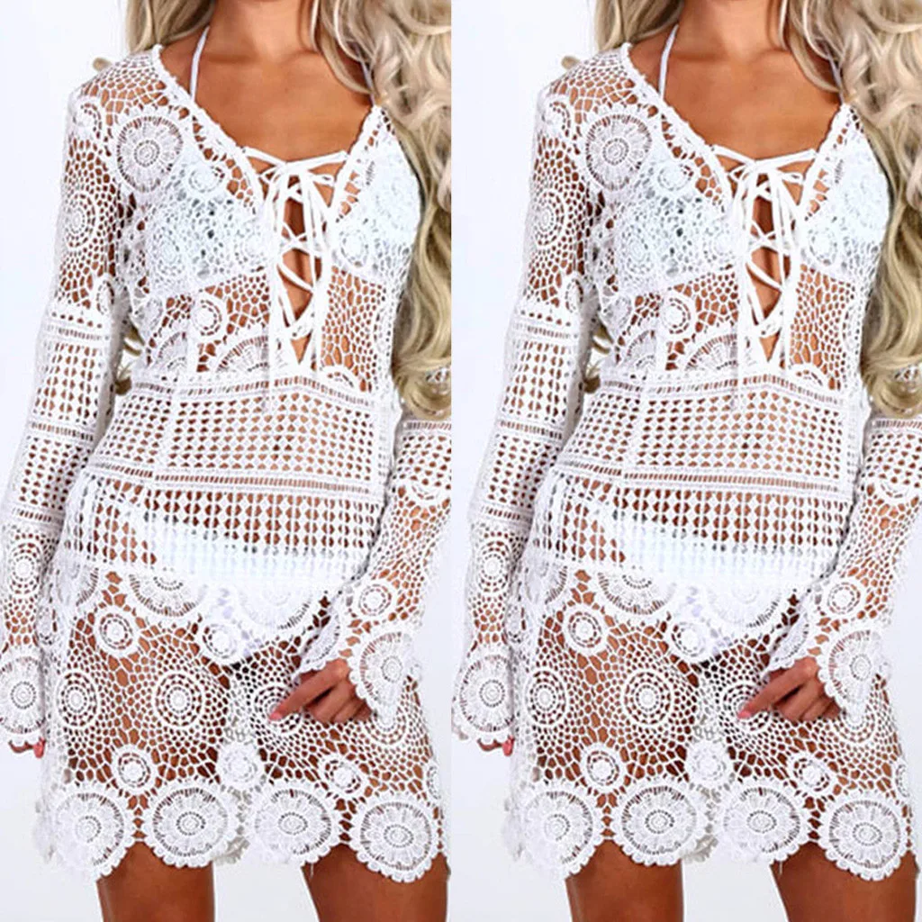 Женское пляжное платье в стиле бохо Пляжная накидка на бикини белый черный