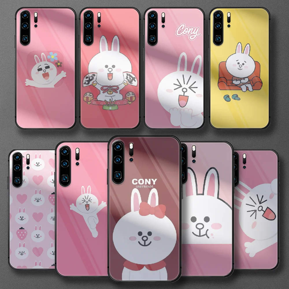

LINE FRIENDS Cartoon image rabbit Tempered Glass Phone Case For Huawei Honor P 7 8 9 10 20 30 40 50 A X I Pro Lite Cover