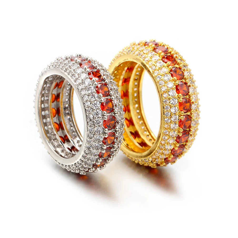 

New Fashion Charm Hip Hop Iced Out Bling Gold Bijoux Color Rings All Match Zircon Brass Rings For Men Women Jewelry party Gift
