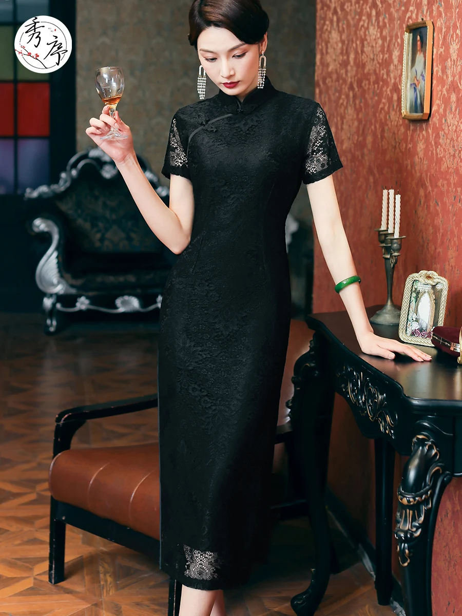 

new high-end female xia long lace improved qipao dress old Shanghai restoring ancient ways of cultivate morality dress