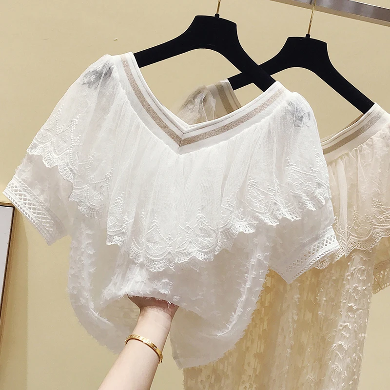 Весна шифоновые Женские топы и блузки кружевные цветочные женские Блуза с