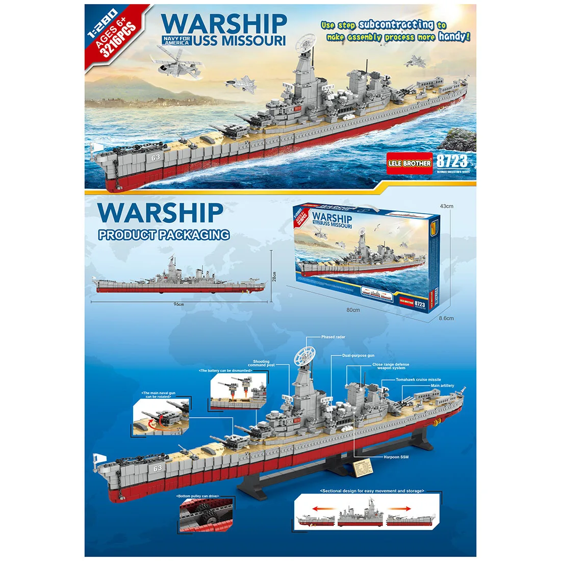 

3216Pcs Static 1:280 DIY Military Warship Model Battleship Building Blocks Bricks Toy Block Assembly Toys Kids Educational Toy