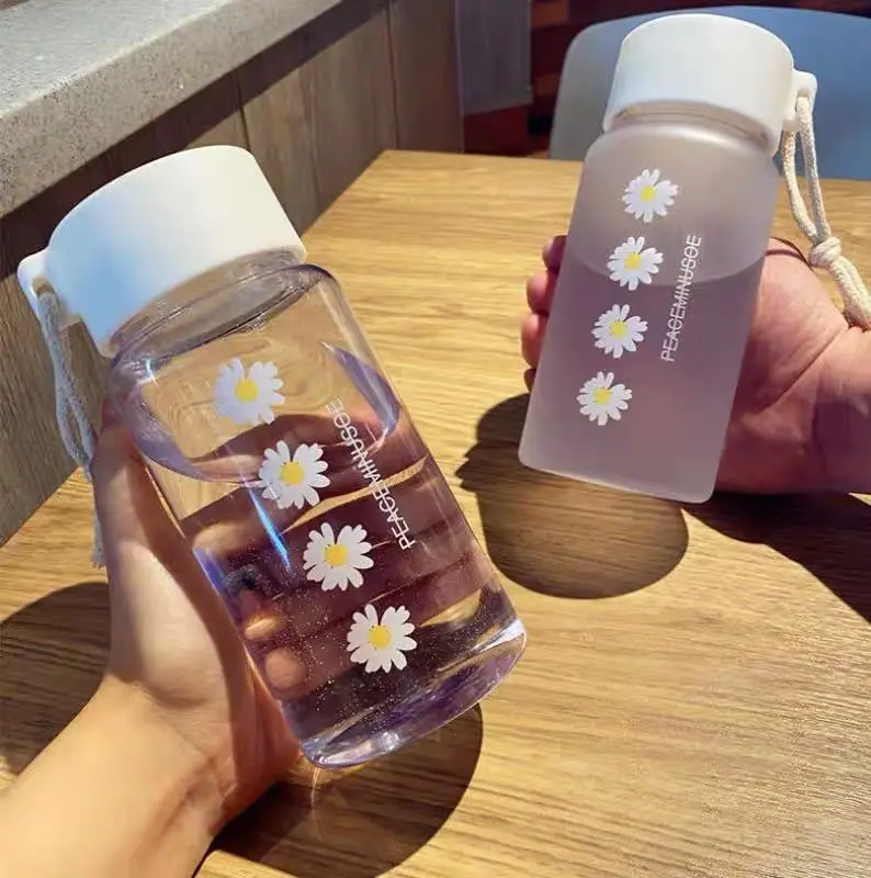 

500ml Kids Transparent Plastic Water Bottles BPA Free Creative Frosted Student Water Bottle With Portable Rope Travel Tea Cup