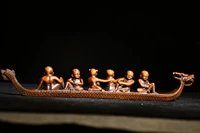 11china lucky old boxwood hand carved dragon boat races 11 people rowing a dragon boat statue success office