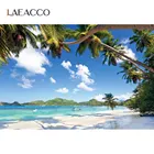 Laeacco летние праздники тропические пальмы дерево голубое небо облачный курорт остров Живописный фон для фотосъемки