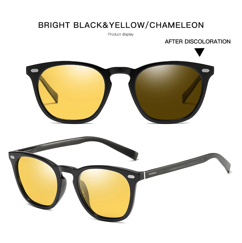 Yellow Photochromic AORON поляризованные фотохромные солнцезащитные очки для мужчин/женщин классические круглые солнцезащитные очки TR Рамка алюминий магния ноги - Цвет линз: Yellow Photochromic