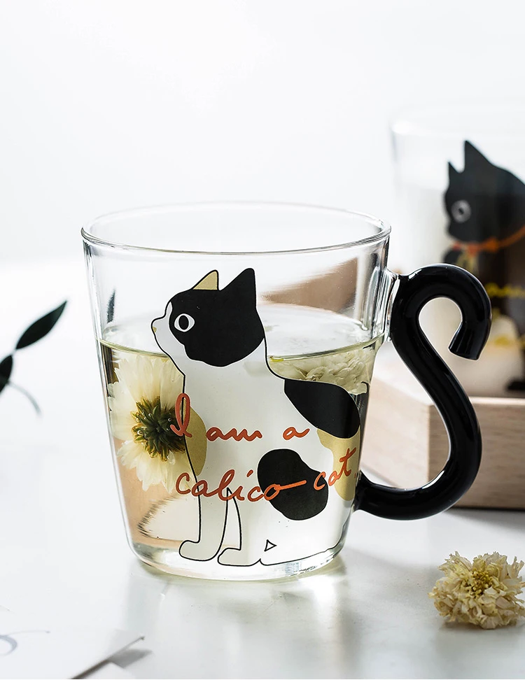 Кофе, молоко, чай, стеклянная чашка для воды, мультяшная креативная Милая кружка с котом, красная кружка для вина, пива, шампанского, стеклянная детская многоразовая бутылка