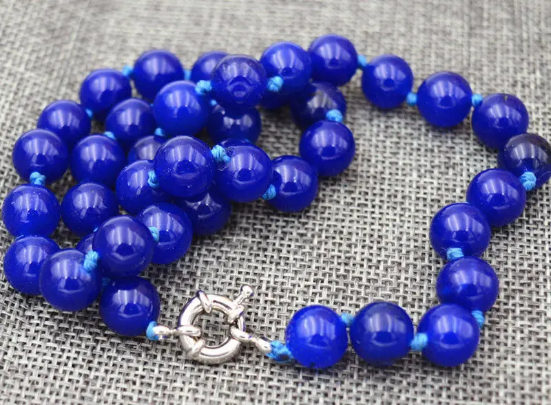 

10mm Blue jade round gem beads necklace 18"