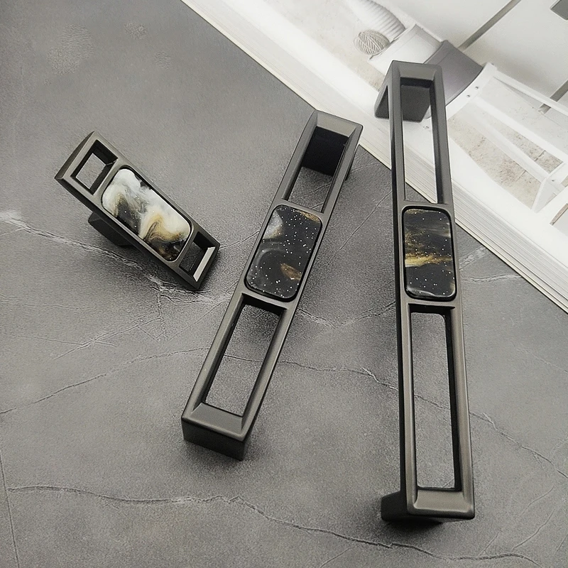 Ручка для шкафа из цинкового сплава цвет черный/зеленый скандинавский мраморный