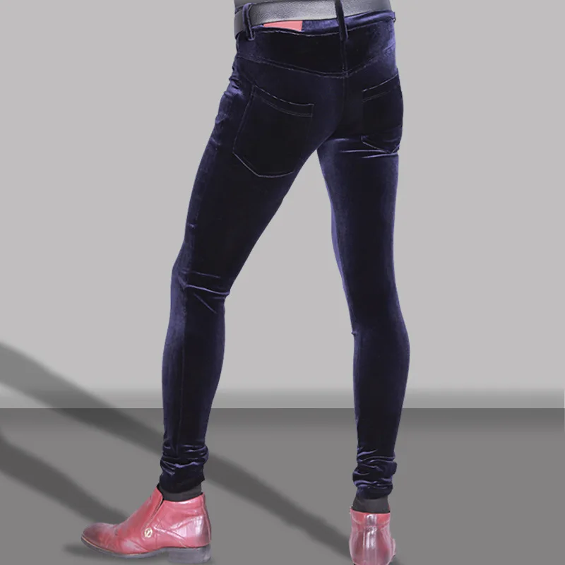 Сексуальные мужские облегающие повседневные брюки эластичные теплые бархатные