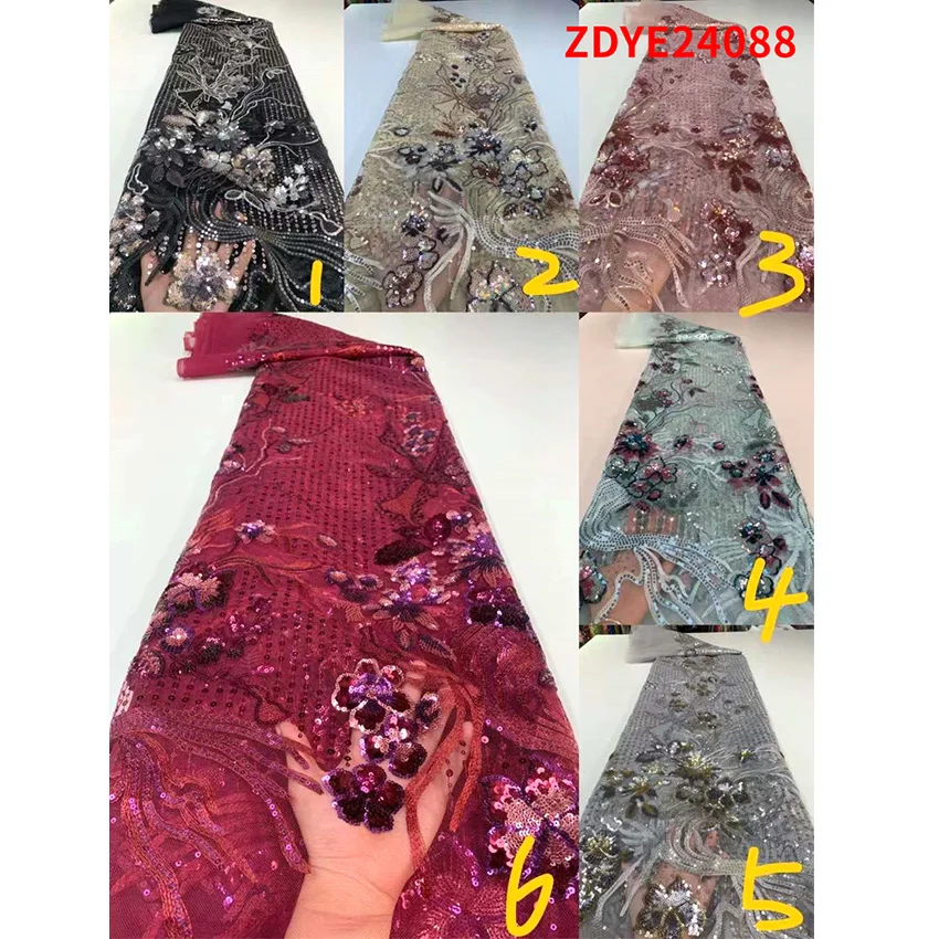 

Fine Embroidery Applique French Tulle Mesh Lace Sequins 2021 African Net Lace Fabric ZDY08