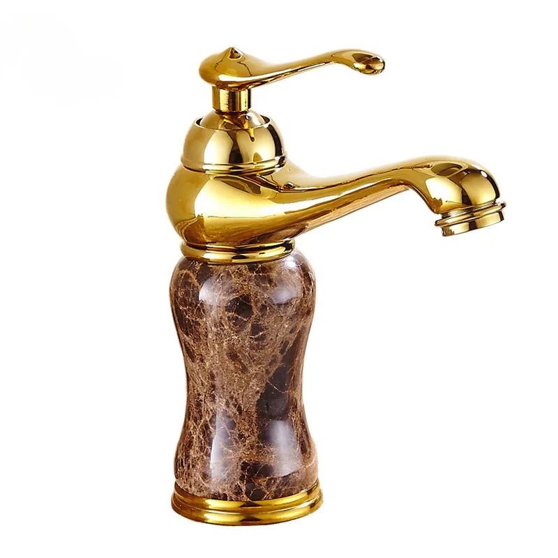 

2021Luxury marble golden faucet coffee color marble stone sink faucet with hot and cold water taps bathroom faucets