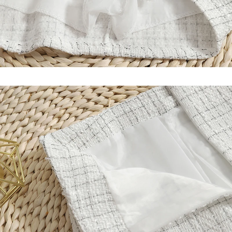 Юбка женская твидовая в клетку Офисная винтажная шерстяная мини-юбка с карманами