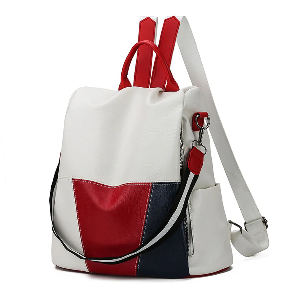 2021 Leather Backpack Women Fashion Design Color Block School Bags For Girls Leisure Travel Shoulder Bag Back Packs MochilaMujer
