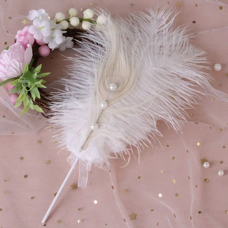 Натуральный перышко с жемчугом торт Топпер для дня рождения День Святого