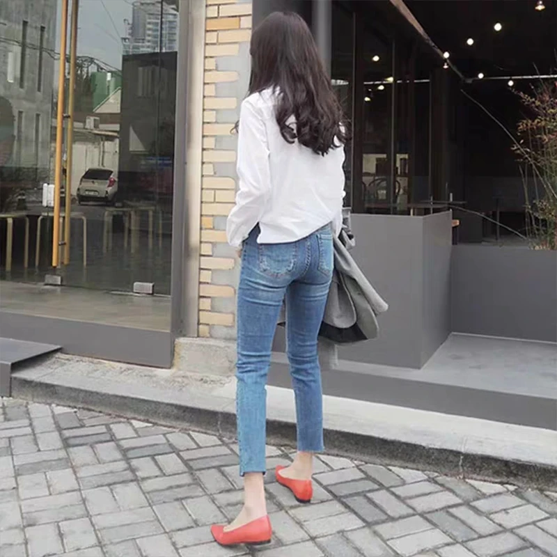 

In the fall of the new female hole elastic restoring ancient ways straight jeans show tall waist smaller loose casual pants